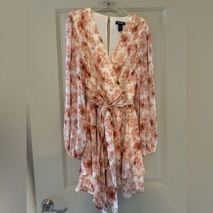 Express Pink and White Floral Tie Romper with skirt overlay
